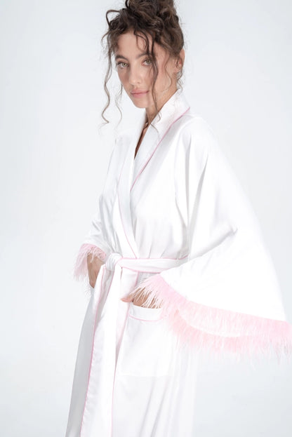 Satin Feather Robe - Identity Lingerie