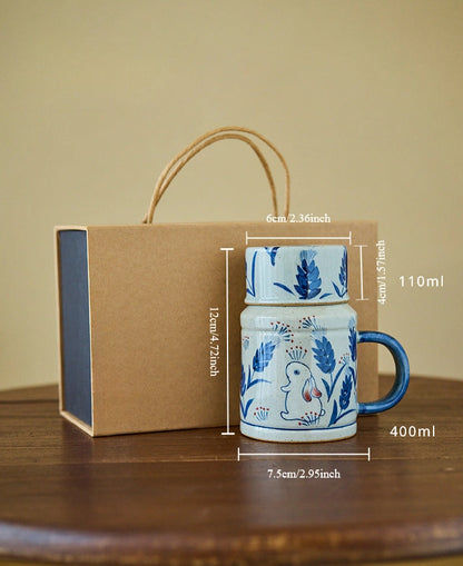 Hand Painted Bunny Mug & Lid/Cup - Gohobi