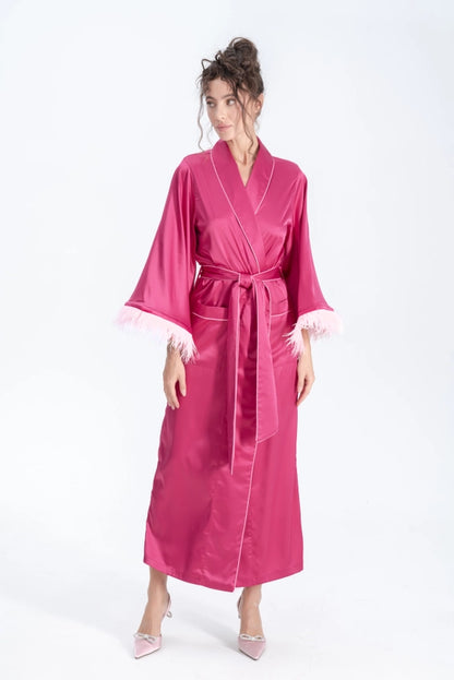 Satin Feather Robe - Identity Lingerie