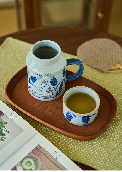 Hand Painted Bunny Mug & Lid/Cup - Gohobi