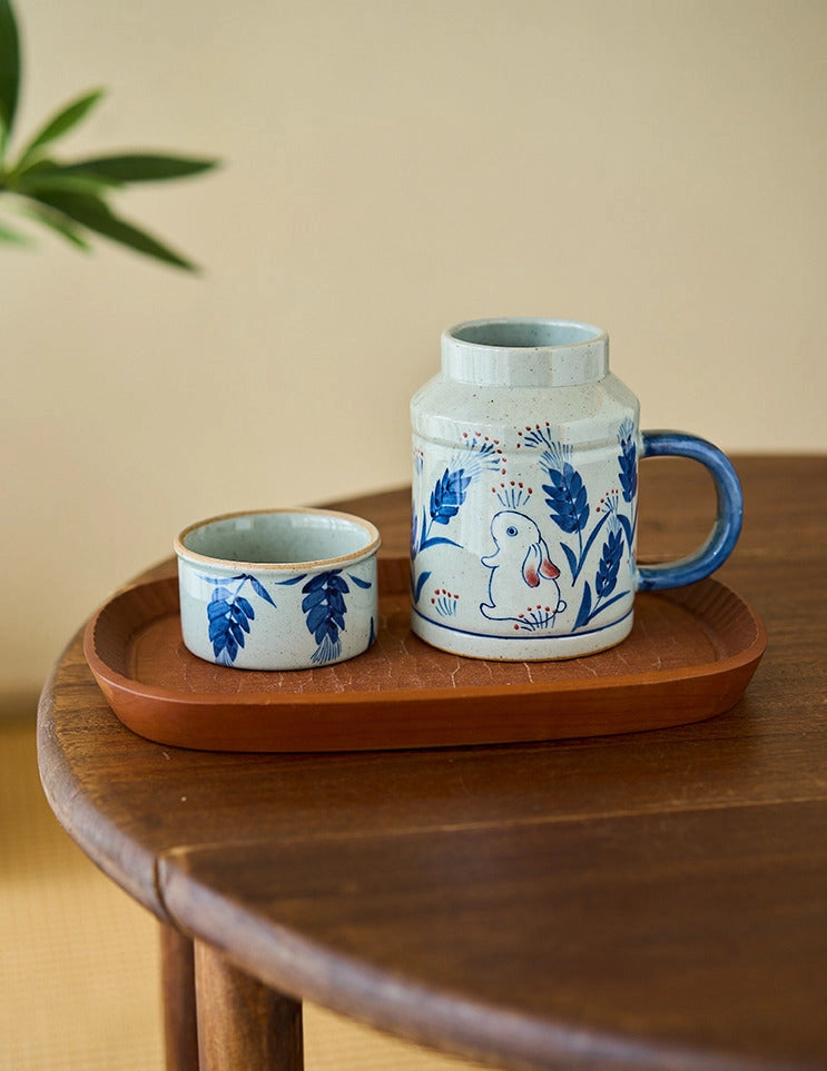 Hand Painted Bunny Mug & Lid/Cup - Gohobi