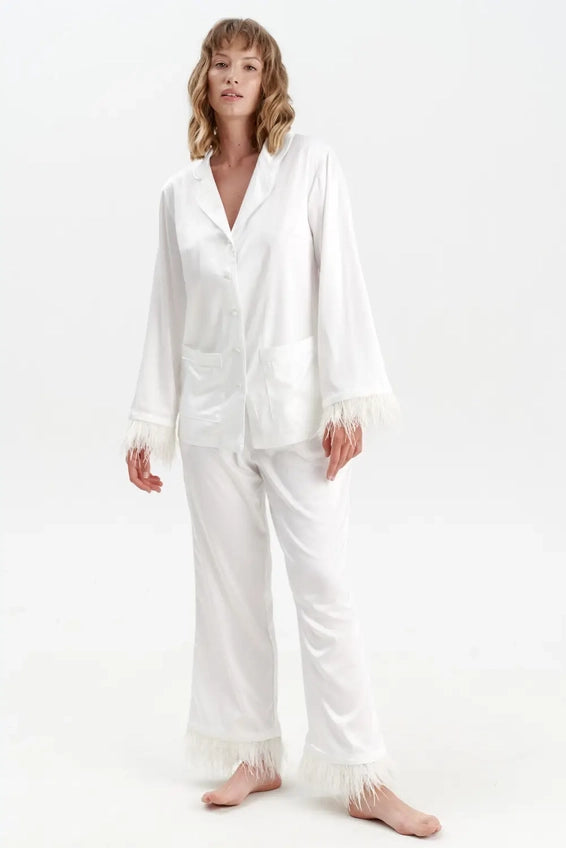 Feather Satin Pyjamas - Identity Lingerie