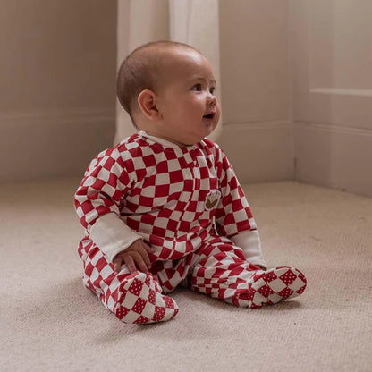 Checkerboard Jersey Sleepsuit- Avery Row