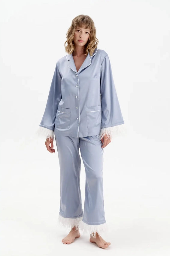 Feather Satin Pyjamas - Identity Lingerie