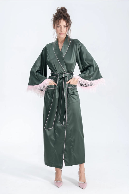 Satin Feather Robe - Identity Lingerie