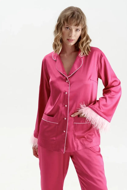 Feather Satin Pyjamas - Identity Lingerie