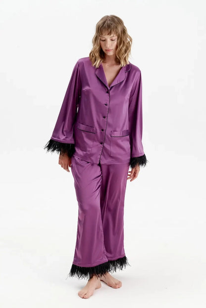 Feather Satin Pyjamas - Identity Lingerie