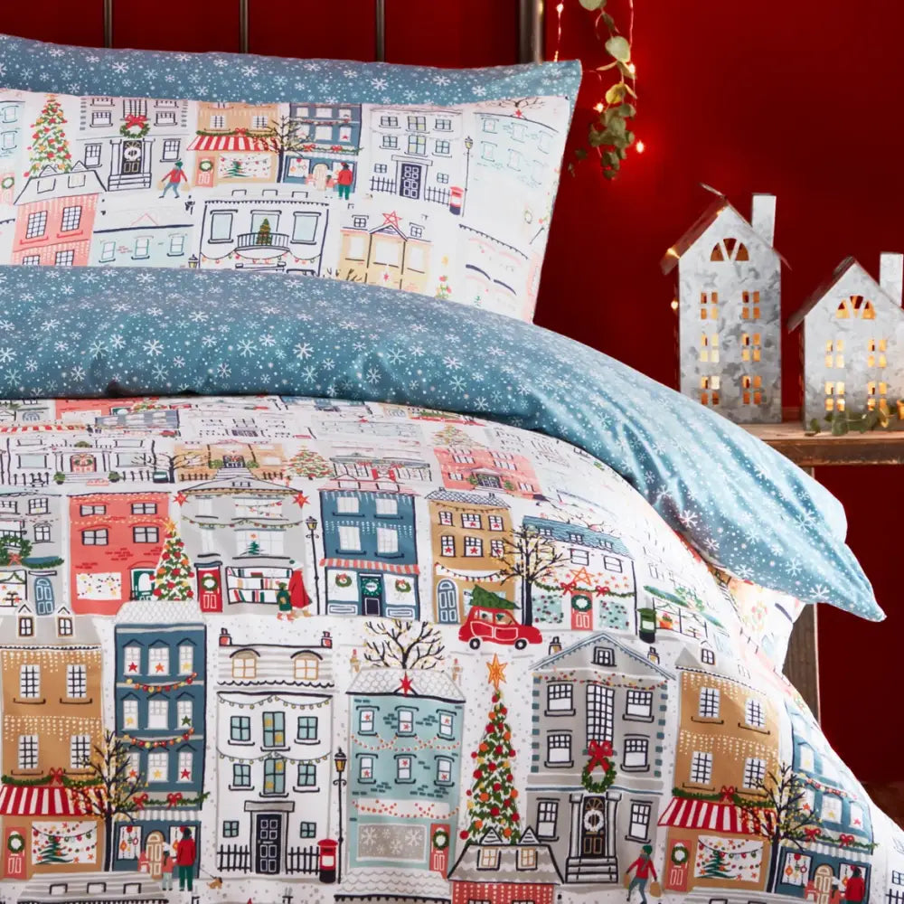 Christmas Village Zip Bedding Cream / Standard Woven Cotton Uk Toddler - Custom