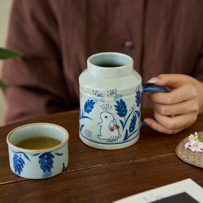 Hand Painted Bunny Mug & Lid/Cup - Gohobi