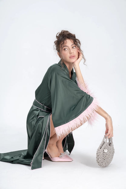 Satin Feather Robe - Identity Lingerie